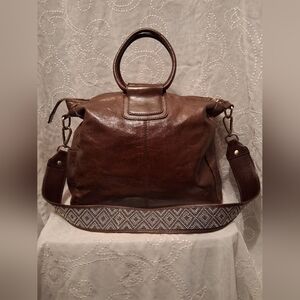 HOBO Sheila Large Chocolate Leather Bag with Geometric Strap